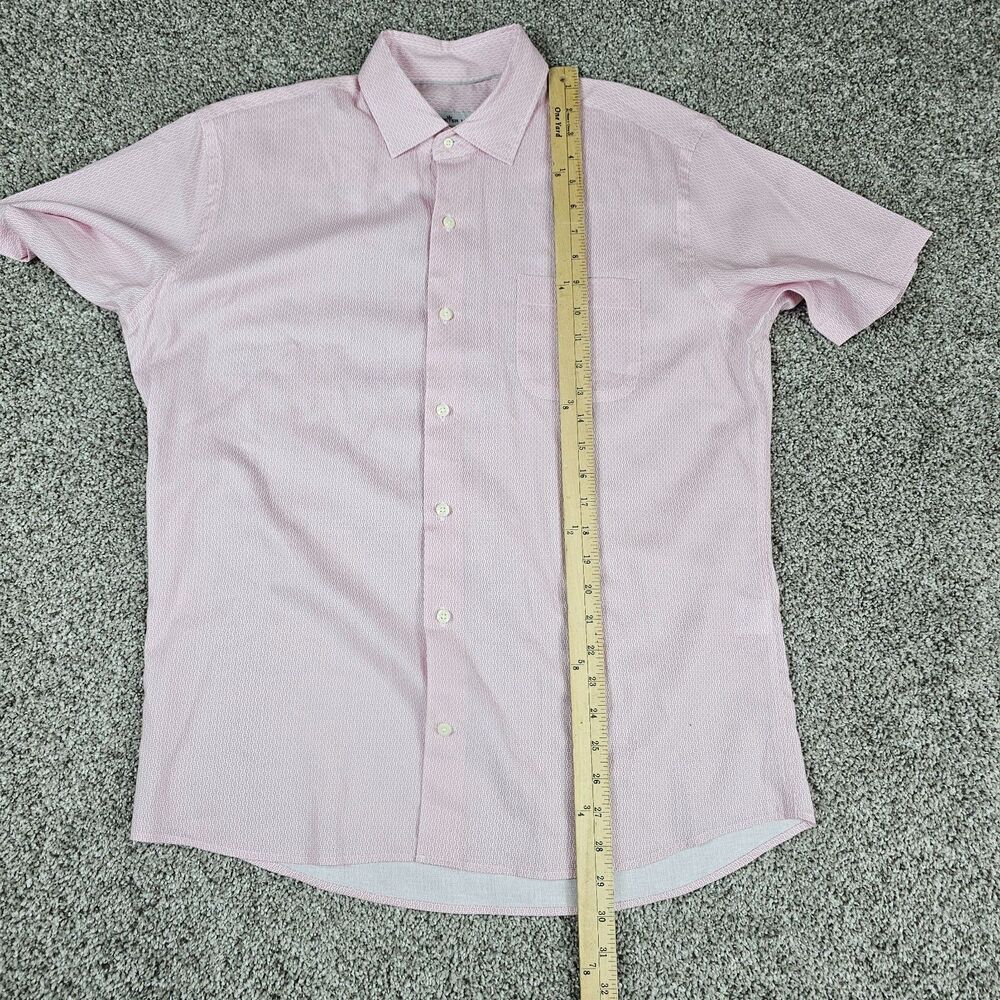 Peter Millar Shirt Mens Medium Pink Linen Blend Geometric Micro Print Casual AOP - Picture 8 of 10